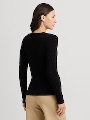 Lauren Ralph Lauren Button Trim Cable Knit 100% Cotton Jumper - Image 2 of 8