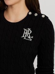 Lauren Ralph Lauren Button Trim Cable Knit 100% Cotton Jumper - Image 4 of 8