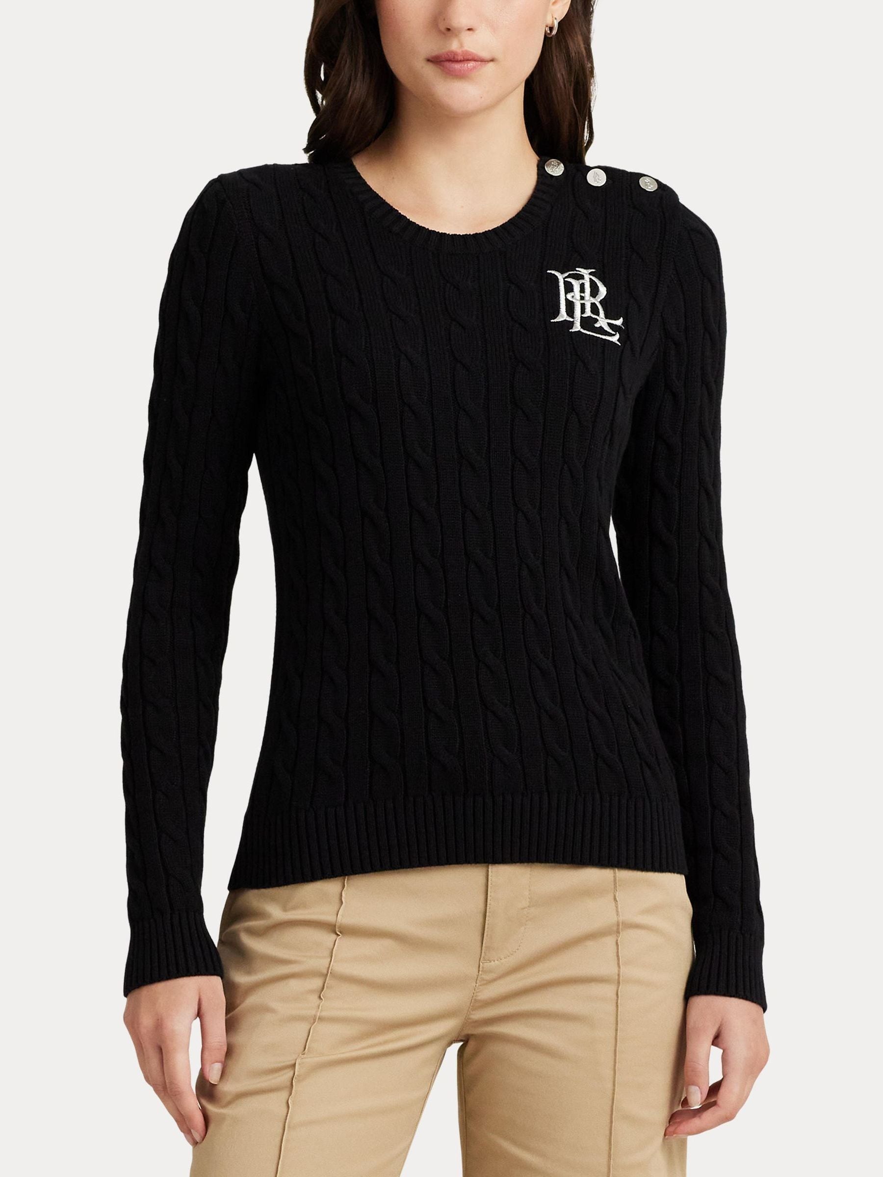 Buy Lauren Ralph Lauren Black Montiva Button Cable Knit Cotton