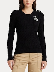 Lauren Ralph Lauren Button Trim Cable Knit 100% Cotton Jumper - Image 6 of 8