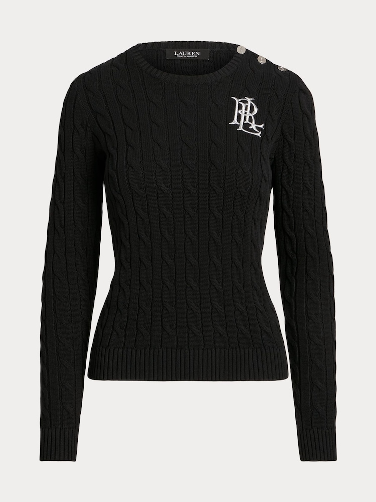 Lauren Ralph Lauren Black Montiva Button Cable Knit Cotton Jumper - Image 6 of 6