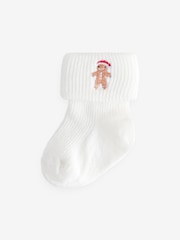 Red Green White Roll Top Embroidered Christmas Socks 5 Pack (0mths-2yrs) - Image 3 of 8