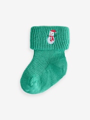 Red Green White Roll Top Embroidered Christmas Socks 5 Pack (0mths-2yrs) - Image 5 of 8