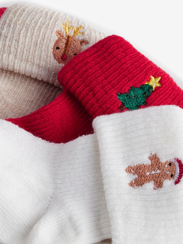 Red Green White Roll Top Embroidered Christmas Socks 5 Pack (0mths-2yrs) - Image 8 of 8
