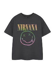 رمادي - تيشرت من القطن 100% بطبعة Nirvana مرخّصة من Vanilla Underground Kid - صورة 1 من 6