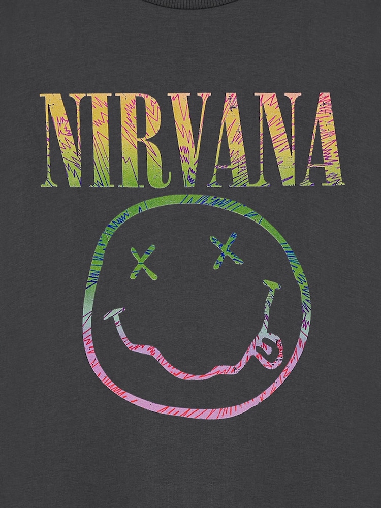 رمادي - تيشرت من القطن 100% بطبعة Nirvana مرخّصة من Vanilla Underground Kid - صورة 6 من 6