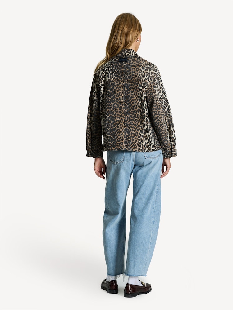 GANNI Brown Leopard Print Denim Jacket - Image 2 of 8