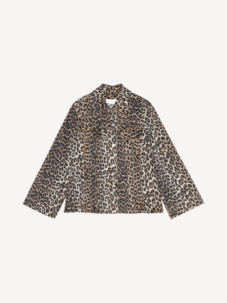 GANNI Brown Leopard Print Denim Jacket - Image 8 of 8