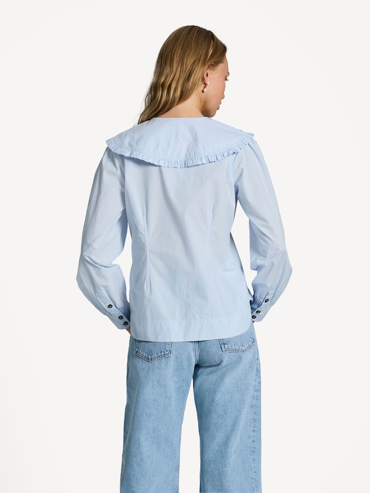 GANNI Grey Poplin Frill Collar Shirt - Image 2 of 8
