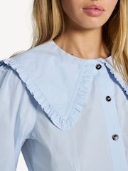 GANNI Grey Poplin Frill Collar Shirt - Image 5 of 8