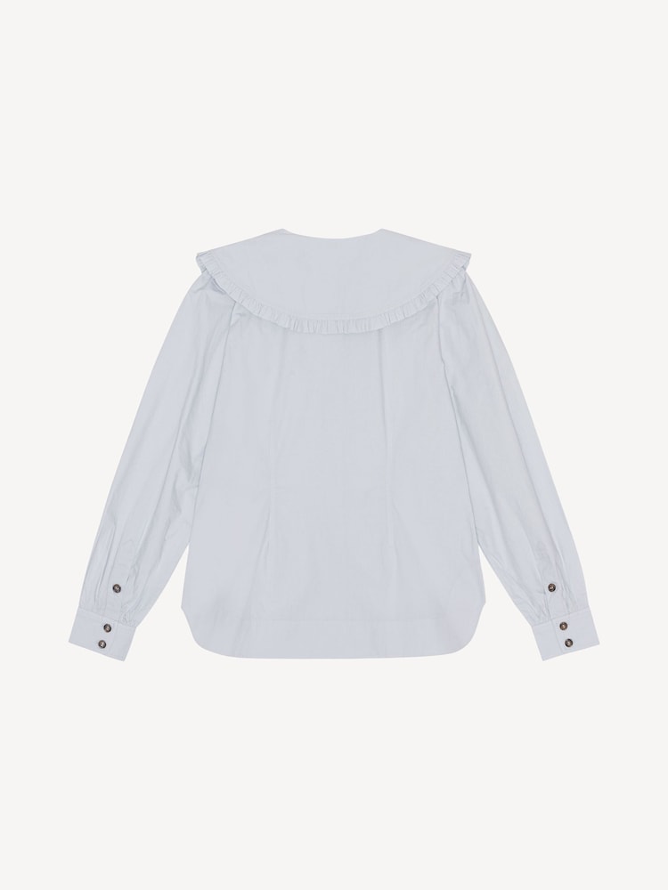 GANNI Grey Poplin Frill Collar Shirt - Image 8 of 8