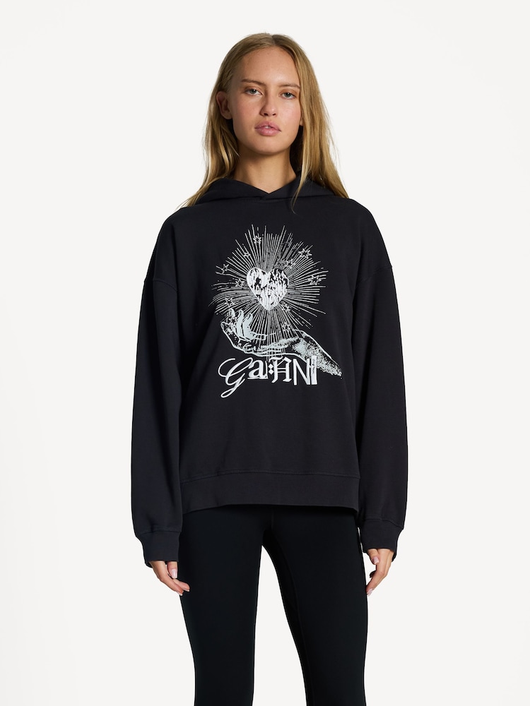 GANNI Black Oversized Isoli Heart Hoodie - Image 1 of 6
