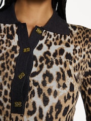 Ganni Brown Fine Merino Jacquard Leopard Print Polo Shirt - Image 4 of 4