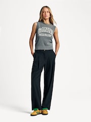 GANNI Black Mid Waist Loose Fit Pleat Trousers - Image 1 of 8