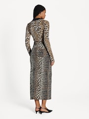 GANNI Brown Leopard Print Denim Maxi Slit Skirt - Image 4 of 5
