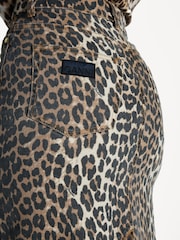 GANNI Brown Leopard Print Denim Maxi Slit Skirt - Image 5 of 5