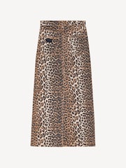 GANNI Brown Leopard Print Denim Maxi Slit Skirt - Image 6 of 7