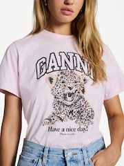 Ganni Pink Leopard Graphic Relaxed T-Shirt - Image 4 of 4