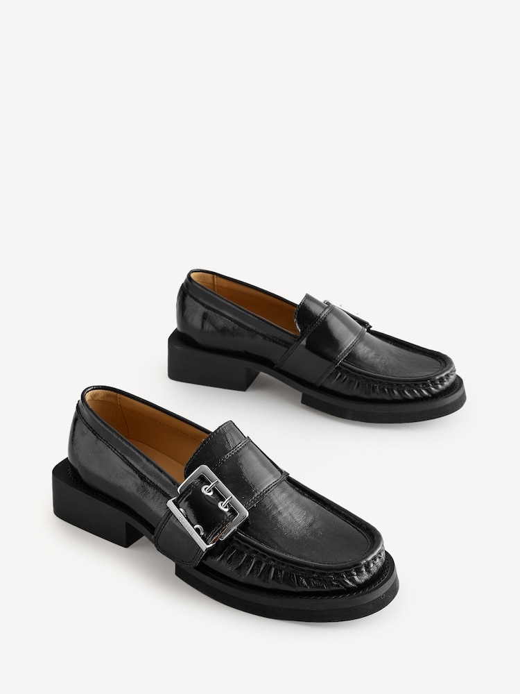 GANNI Black Feminine Buckle Naplack Loafers - Image 2 of 5
