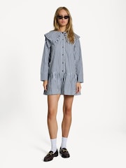 Ganni Black Stripe Large Collar Mini Shirt Dress - Image 1 of 5