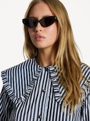 Ganni Black Stripe Large Collar Mini Shirt Dress - Image 4 of 5