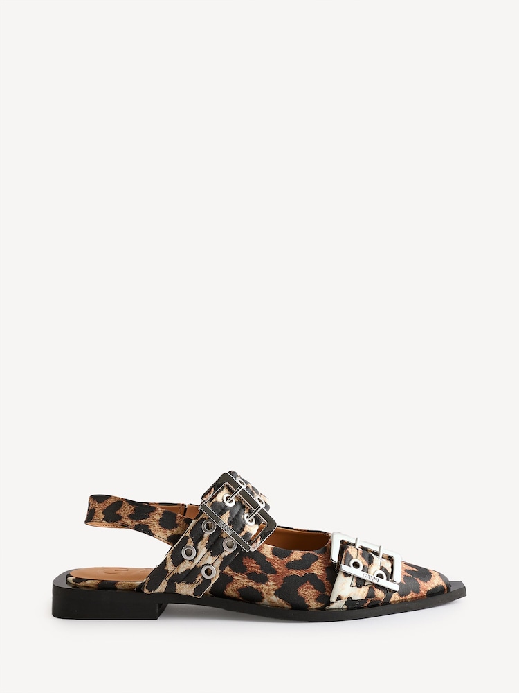 GANNI Brown Feminine Buckle Print Ballerinas - Image 1 of 5
