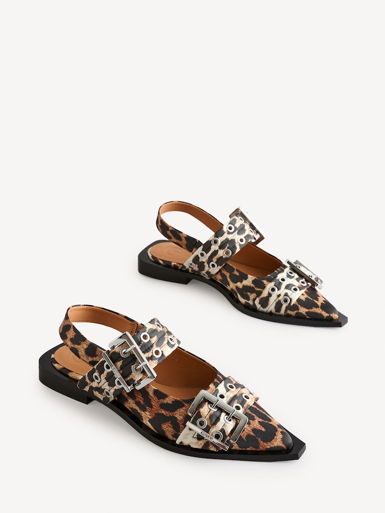 GANNI Brown Feminine Buckle Print Ballerinas - Image 2 of 5
