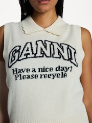 Ganni Cream Graphic Wool Mix Collar Vest - Image 5 of 6
