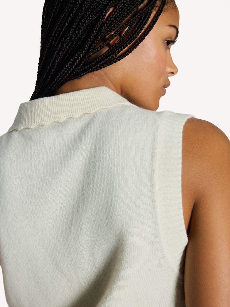 Ganni Cream Graphic Wool Mix Collar Vest - Image 6 of 6
