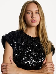 GANNI Black Velvet Sequins Mini Dress - Image 5 of 6