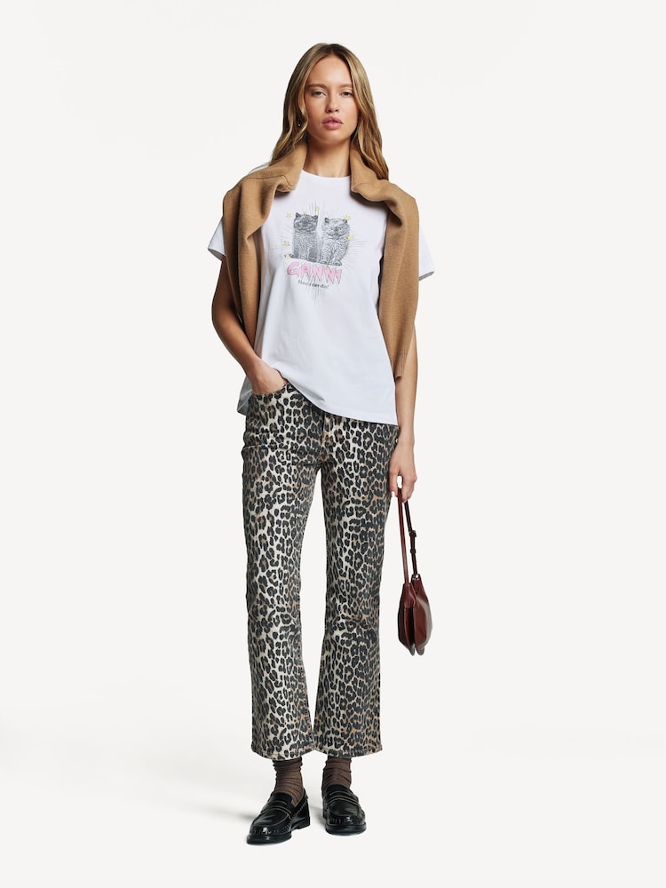 GANNI White Relaxed Kittens Graphic Print T-Shirt - Image 2 of 4