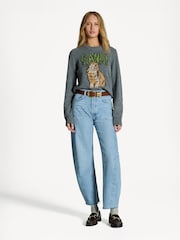 GANNI Grey Graphic Wool Mix Bunny Crew Neck Jumper - Image 4 of 6
