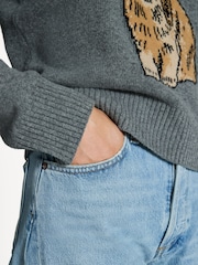 GANNI Grey Graphic Wool Mix Bunny Crew Neck Jumper - Image 6 of 6