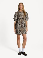 GANNI Brown Leopard Print Tie String Mini Dress - Image 1 of 6