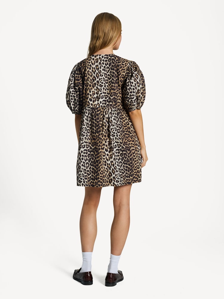 GANNI Brown Leopard Print Tie String Mini Dress - Image 2 of 6