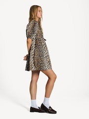 GANNI Brown Leopard Print Tie String Mini Dress - Image 3 of 6