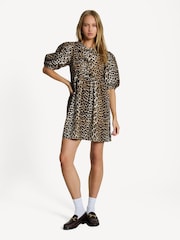 GANNI Brown Leopard Print Tie String Mini Dress - Image 4 of 6