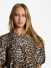 GANNI Brown Leopard Print Tie String Mini Dress - Image 5 of 6