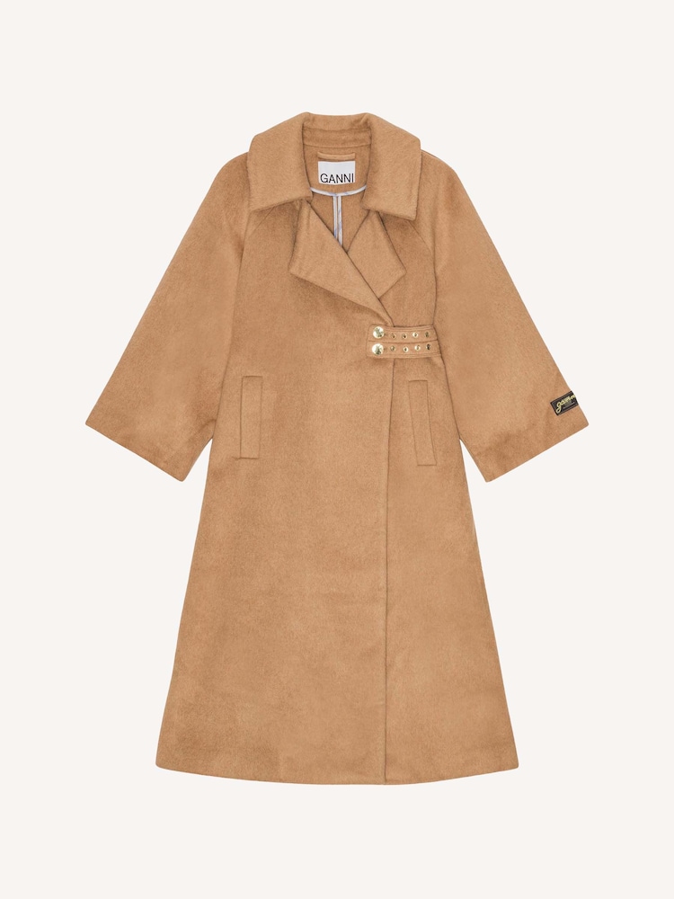 GANNI Brown Double Face Wool Coat - Image 8 of 8