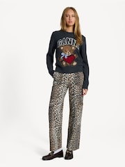 GANNI Grey Graphic Wool Mix Bear Crew Neck Jumper - Image 3 of 4