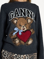 GANNI Grey Graphic Wool Mix Bear Crew Neck Jumper - Image 4 of 4