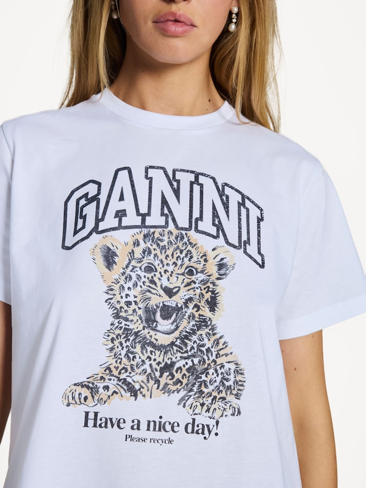 GANNI White Leopard Graphic Relaxed T-Shirt - Image 3 of 3