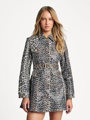 Ganni Brown Foil Leopard Print Denim Dress - Image 4 of 6