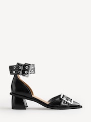 Ganni Black Feminine Buckle Open Cut Naplack Pumps - Image 1 of 5