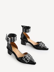 Ganni Black Feminine Buckle Open Cut Naplack Pumps - Image 2 of 5