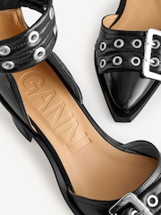 Ganni Black Feminine Buckle Open Cut Naplack Pumps - Image 4 of 5