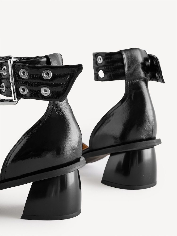 Ganni Black Feminine Buckle Open Cut Naplack Pumps - Image 5 of 5