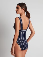 Villa Stripe Banded Modern V-Neck Swimsuit 1 Piece - Image 3 of 4