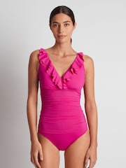 Lauren Ralph Lauren Pink Beach Club Solids Ruffle Front Swimsuit - Image 1 of 4