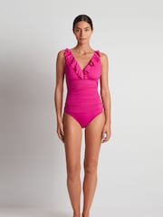 Lauren Ralph Lauren Pink Beach Club Solids Ruffle Front Swimsuit - Image 4 of 4